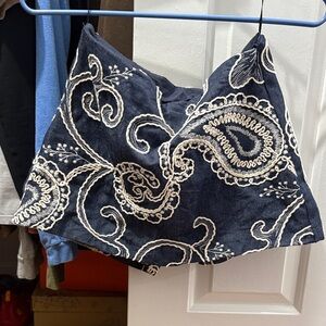 Zara Navy and White Embroidered Shorts